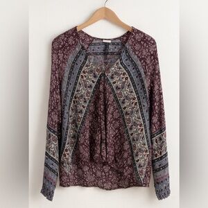 Eyeshadow Women's Purple Paisley Floral Lightweight Flowy Blouse sz M Boho Earth